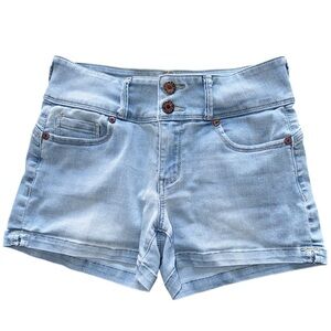 25 GUESS Light Blue High Waisted Lightweight Denim Jean Shorts Stretchy Casual